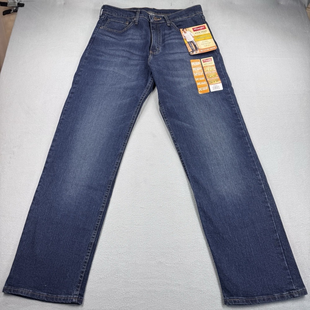 NWT Wrangler Jeans 32x32 Denim Relaxed Fit Seat Thigh Blue Five Star - Picture 5 of 11